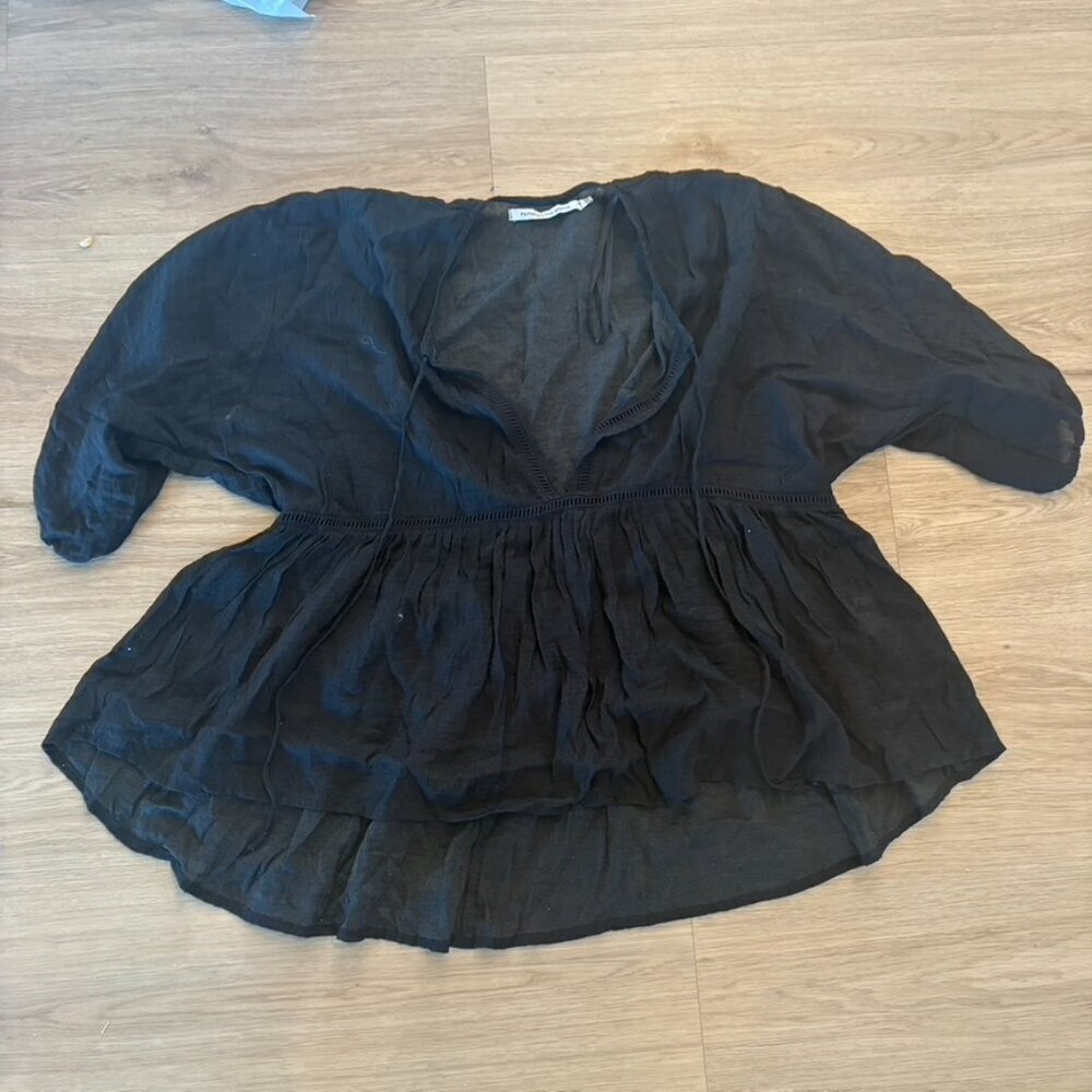 Faithfull the Brand Black Boho Peasant Blouse Size XS Peplum